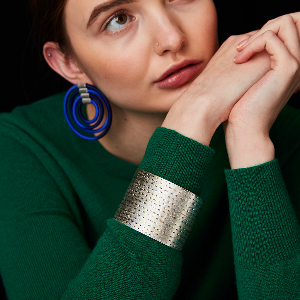 Silver Stitch Oval Cuff